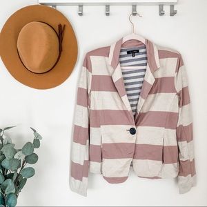 Pink striped single button blazer